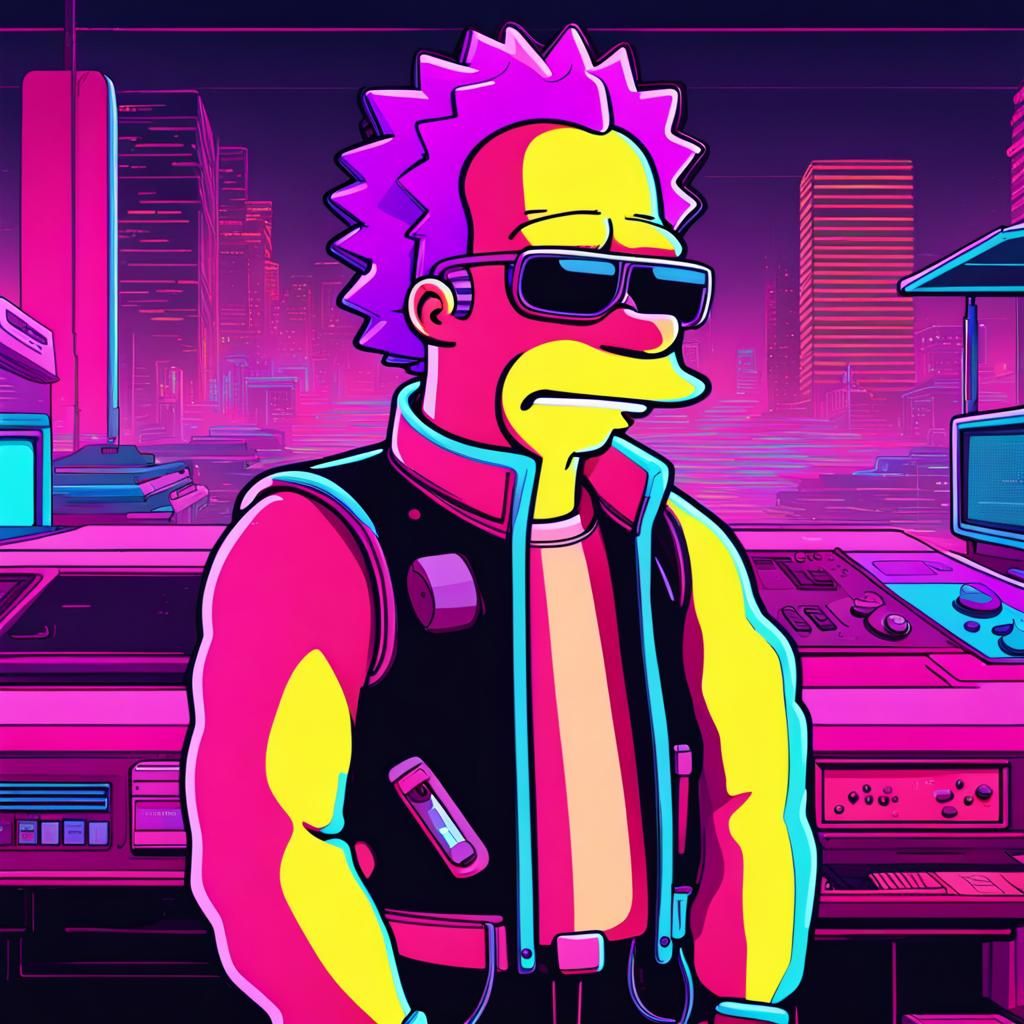 Simpson Character in Synthwave Neon Style