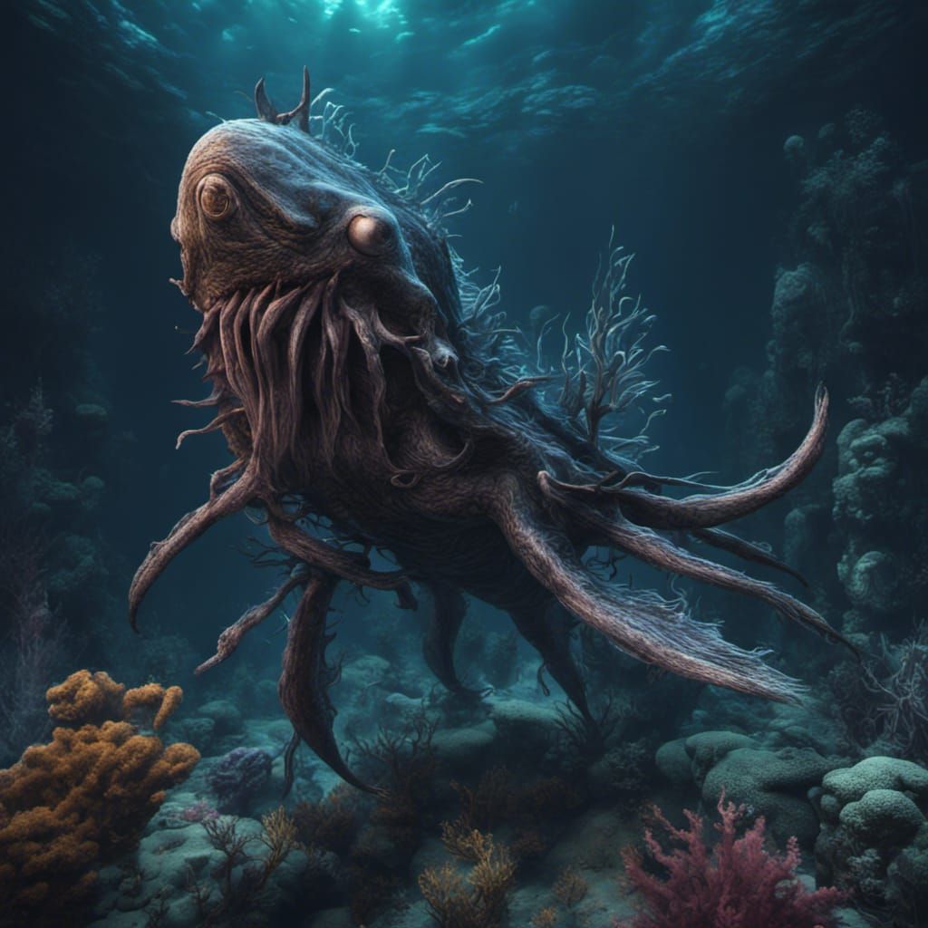 Fantastical Dark Sea Creature in Deep Color