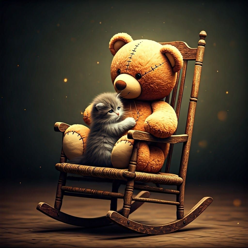 Whimsical Kitten in Cozy Rocking Chair Scene