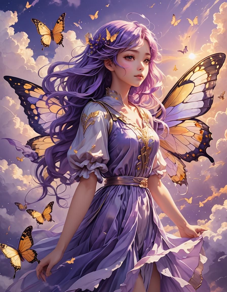 Lavender Human Butterfly in Anime Style
