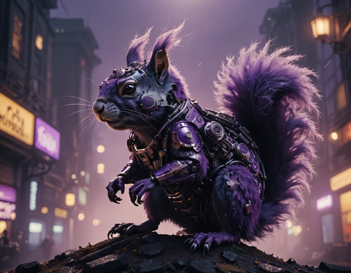 Futuristic Purple Squirrel with Dramatic Lighting