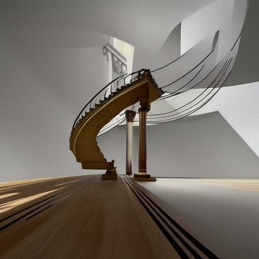 Surreal Perpetual Staircase with Knife and Tree