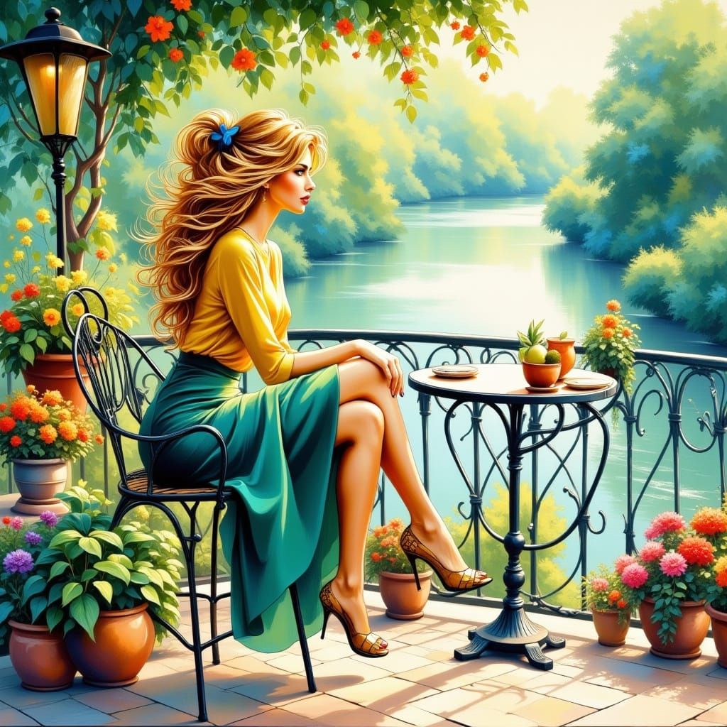 Elegant Woman in Whimsical Watercolor