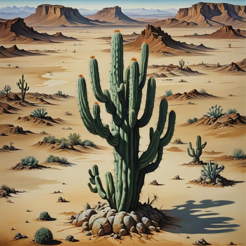 Surreal Desert Cactus in Melting Oil Style