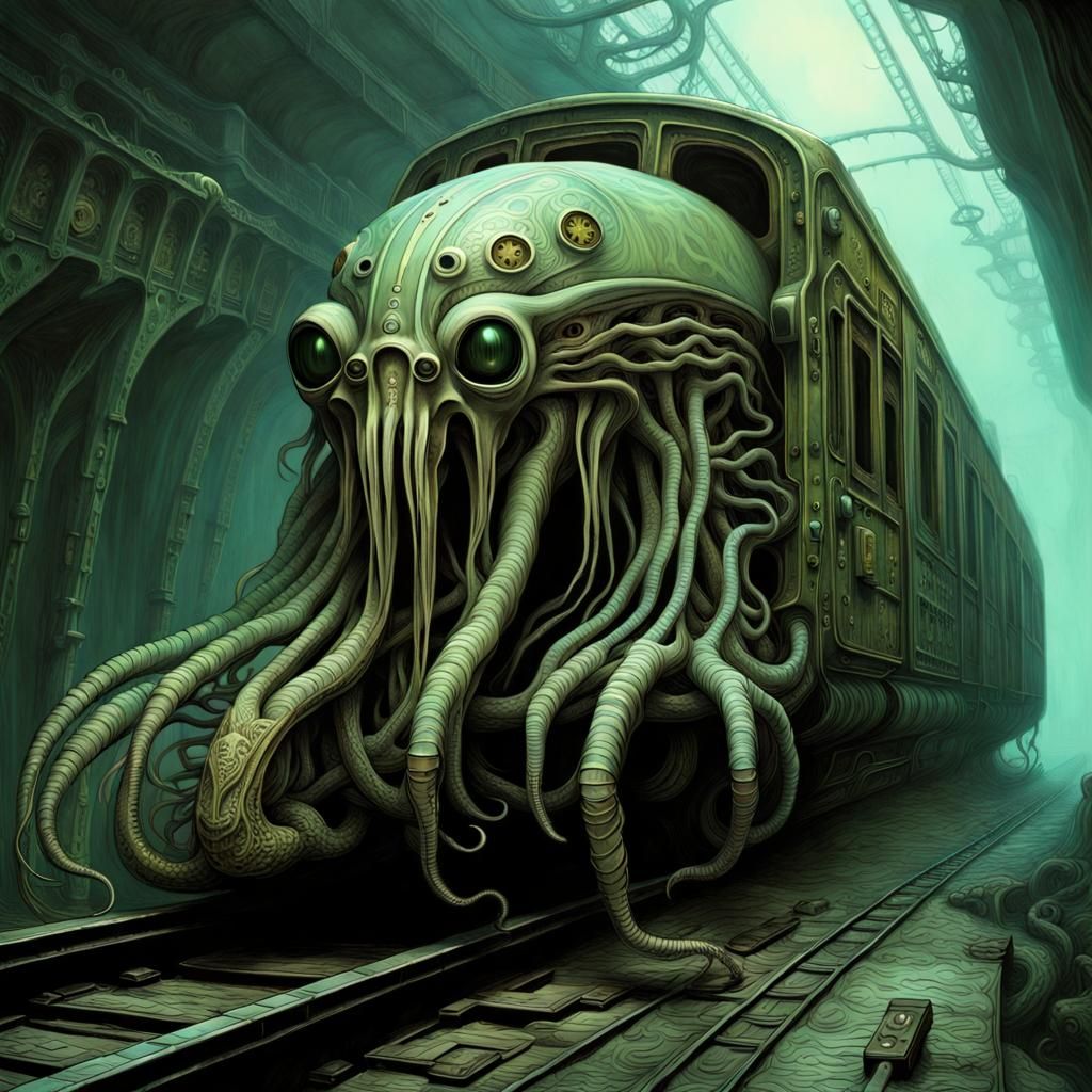 Ghostly Biomechanical Train from the Abyss