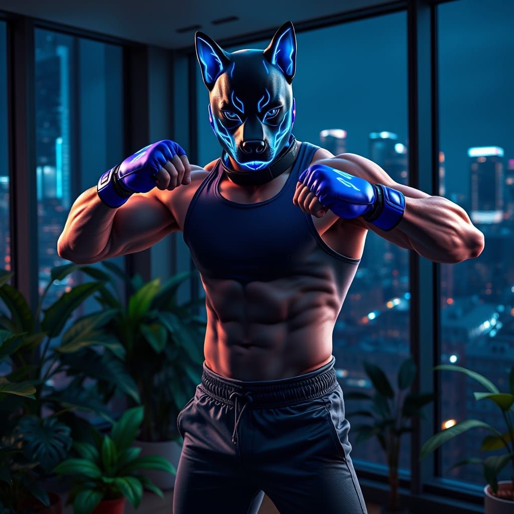 Athletic Man Trains Biceps with Futuristic Flair