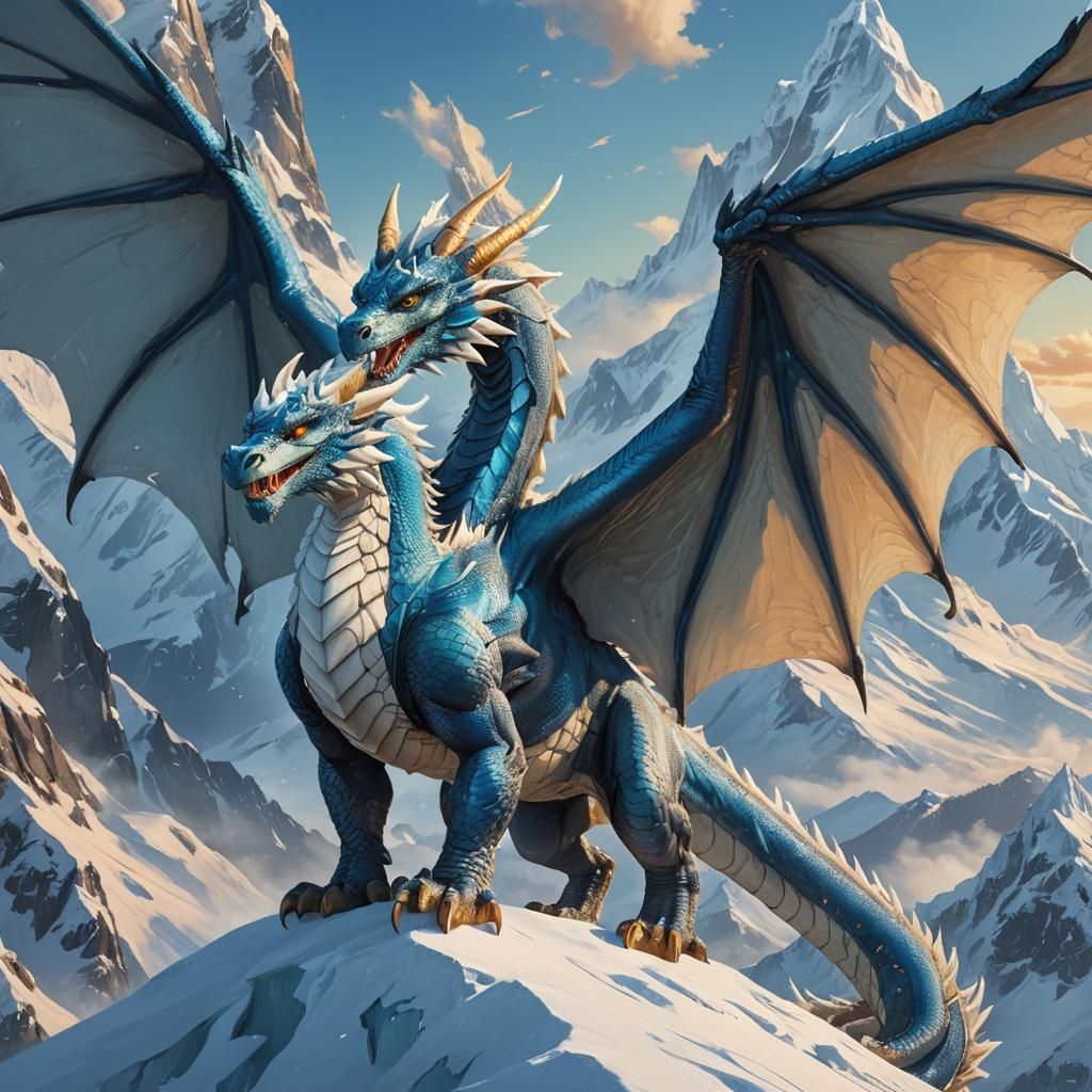 Icy Dragon on Snowy Peak: Fantasy Concept Art