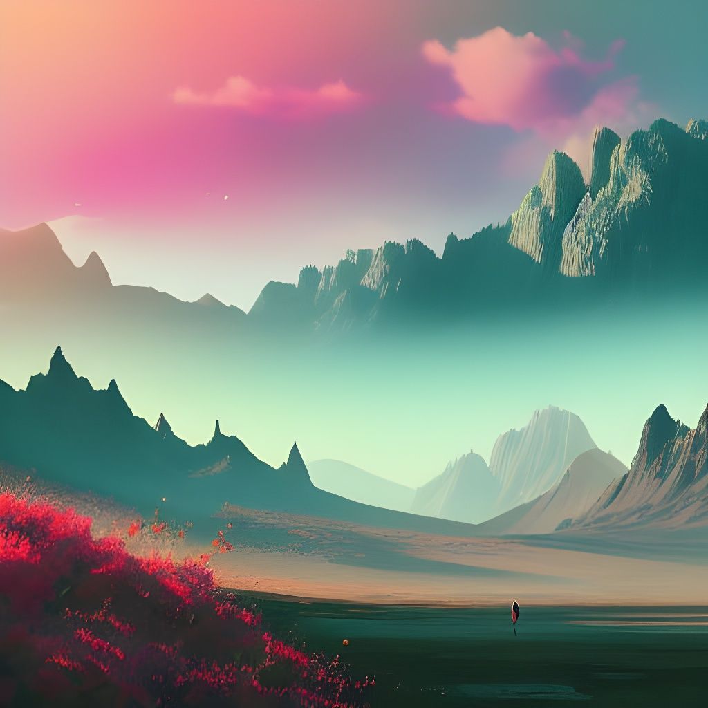 Vast Desolate Landscape with Floral Valley