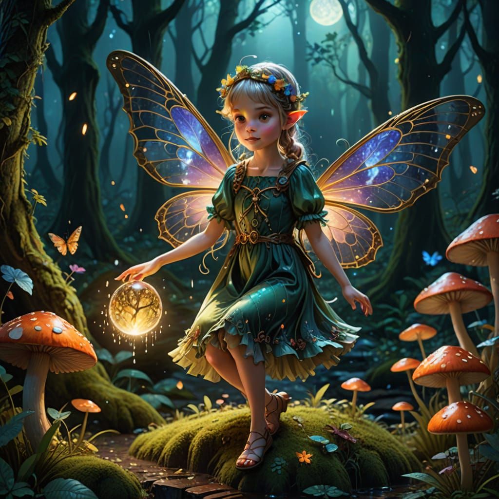 Mischievous Pixie Casting Rain Spell in Enchanted Forest