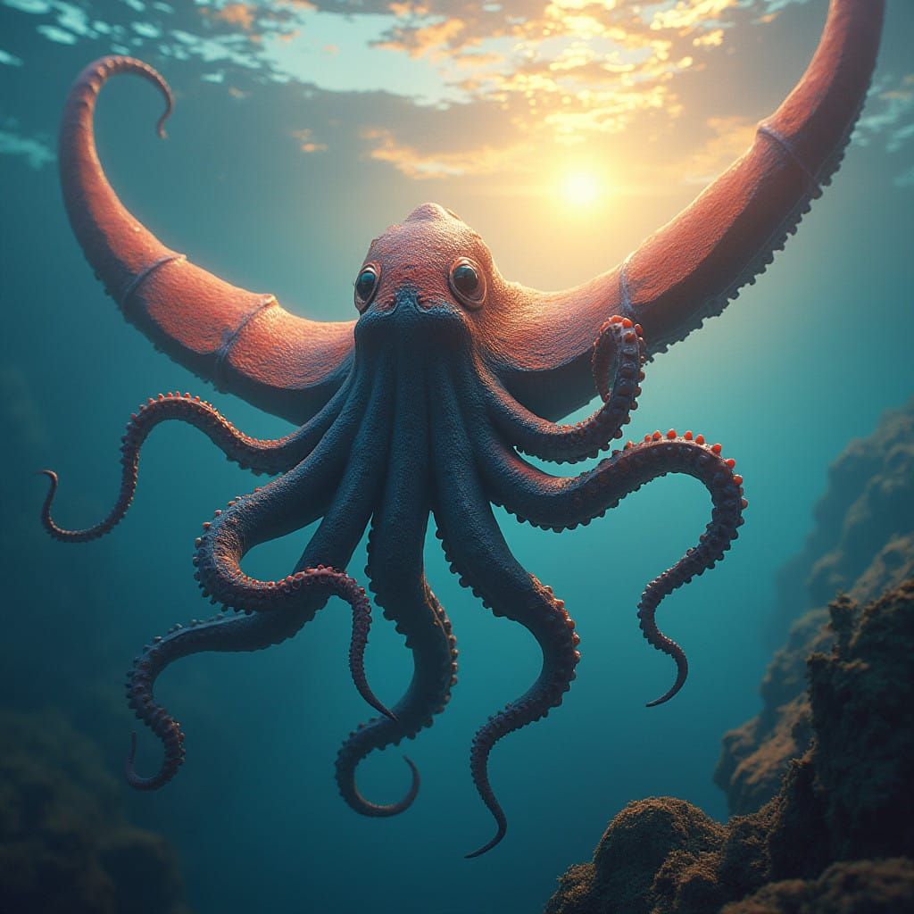 Ethereal Octo-Stingray Soars in Vibrant, Oceanic Dreamscape