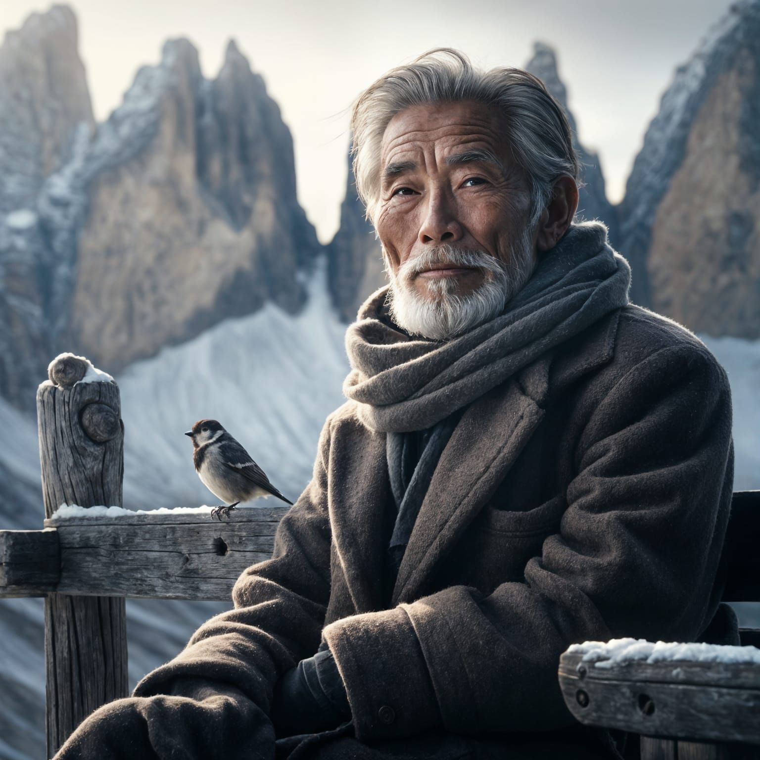 Contemplative Elder in Alpine Morning Light