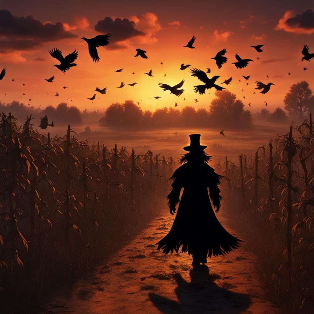 Scarecrow Silhouette at Sunset: Matte Painting