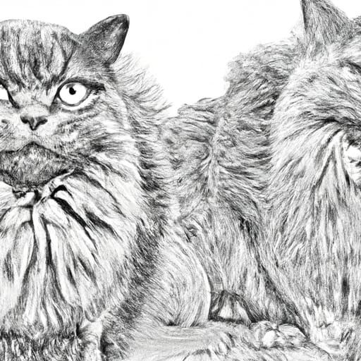 Two cats called •'Schnurrbert' and 'Schnurrsula'•; vector illustration , matte background, monochrome, sharp detail, hor...