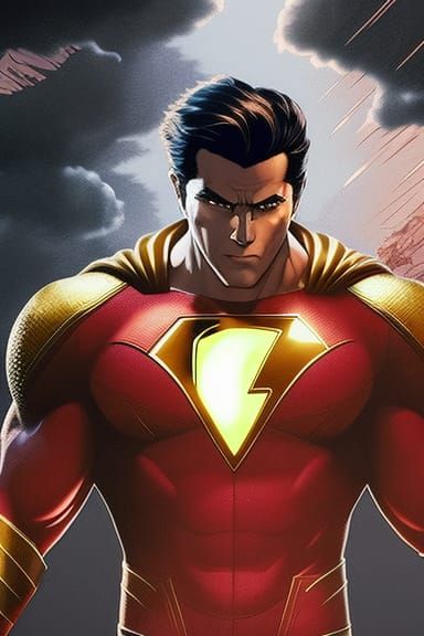 Hyperdetailed Shazam Collage Art in Dual Color Scheme