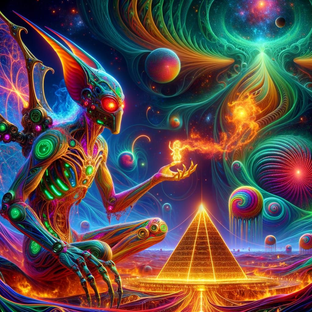 Cosmic Sorcerer Enchanting Fiery Planet in Hyperrealistic St...