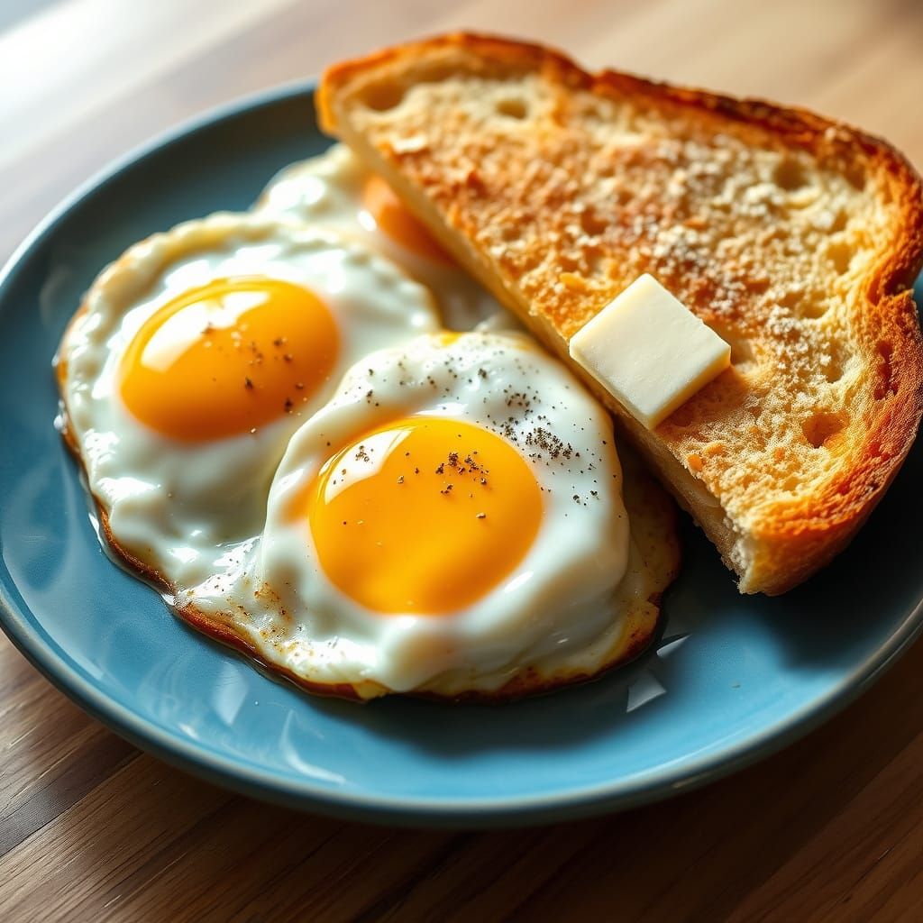 Sunny Side Up Eggs on Toast in Photorealistic Detail