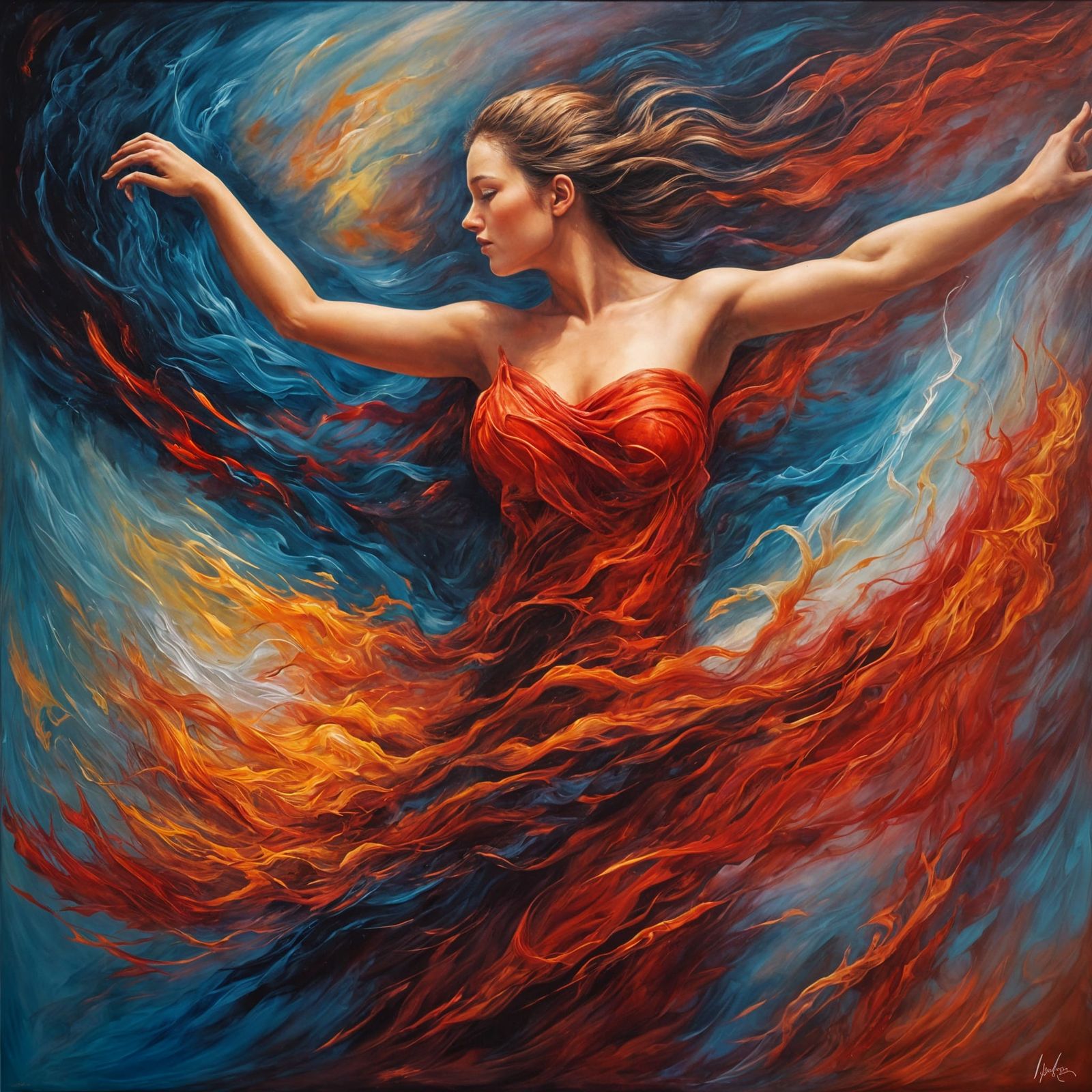 Ethereal Figure Dancing in Vibrant Colors, Oil Painting
