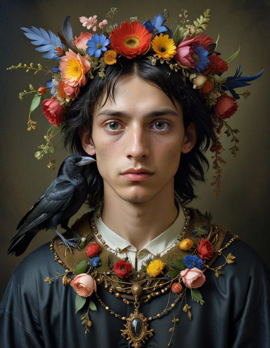 Ethereal Adolescent in Hieronymus Bosch-Inspired Garb