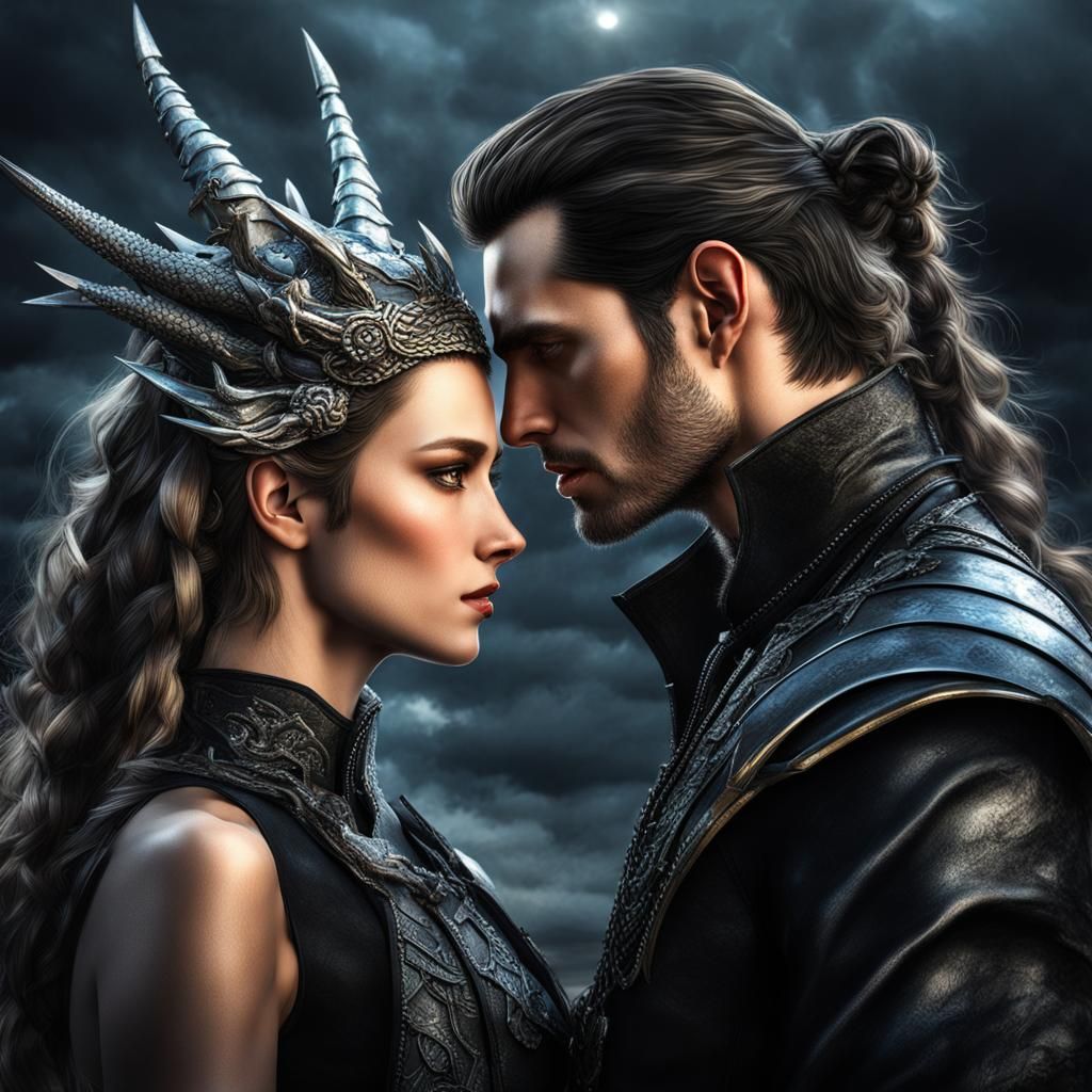 Dragon Rider Couple About to Kiss, Hyperrealistic