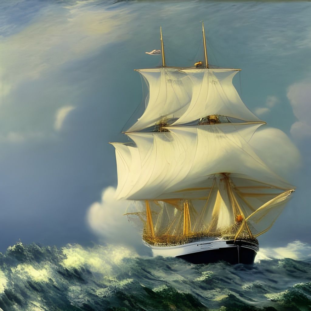 Vintage Clipper Ship in Monet-Inspired Seascape