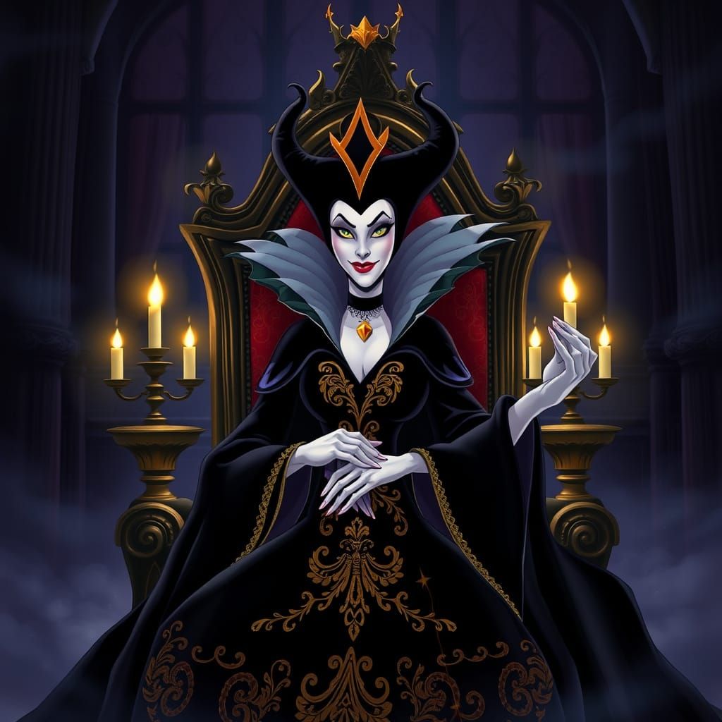 Regal Disney Evil Queen in Dark Throne Room