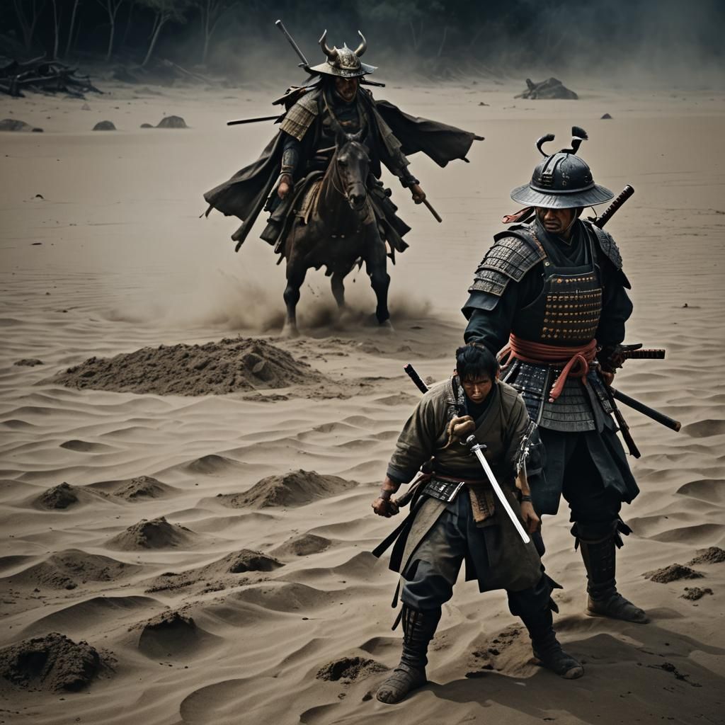 Samurai Warrior After Battle: Fear and Horror