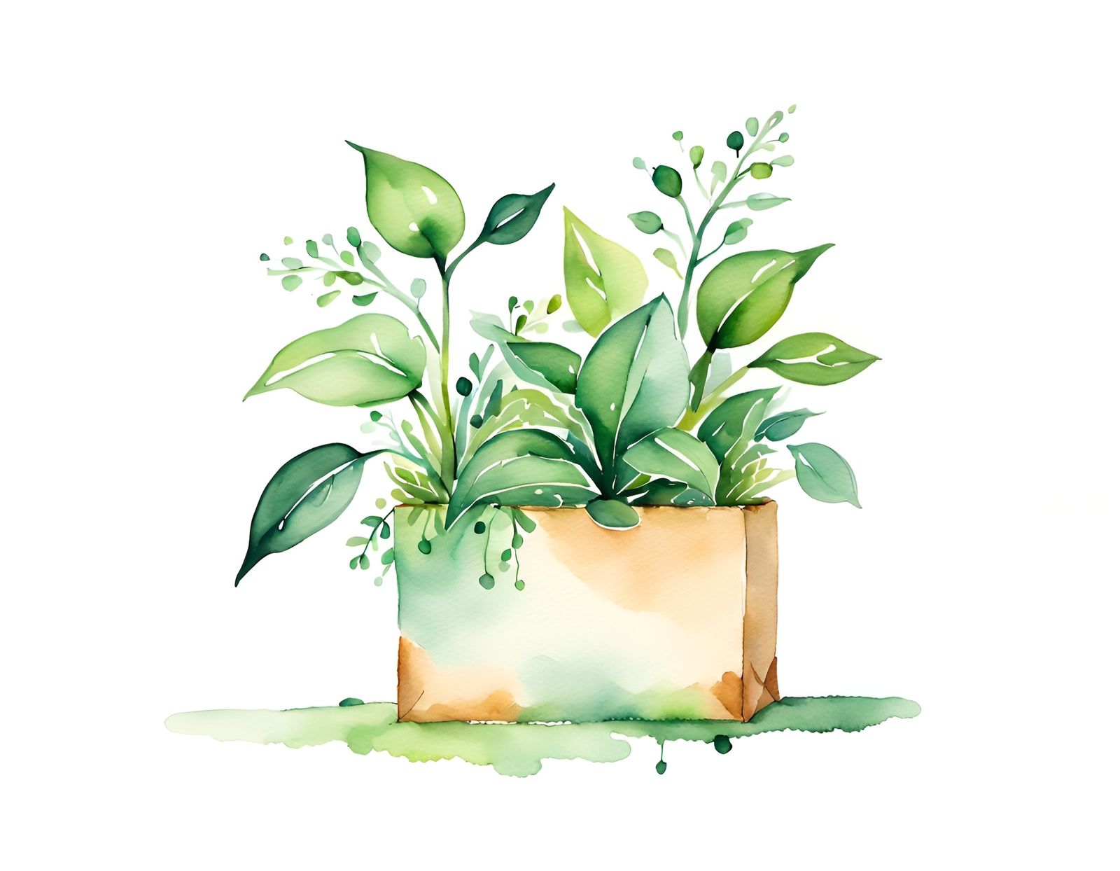 Watercolor Greeting Card with Green Plants