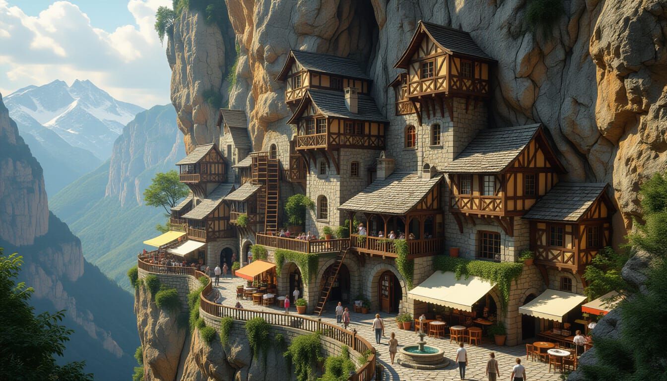 Fantasy Village Carved into Mountain Cliffside