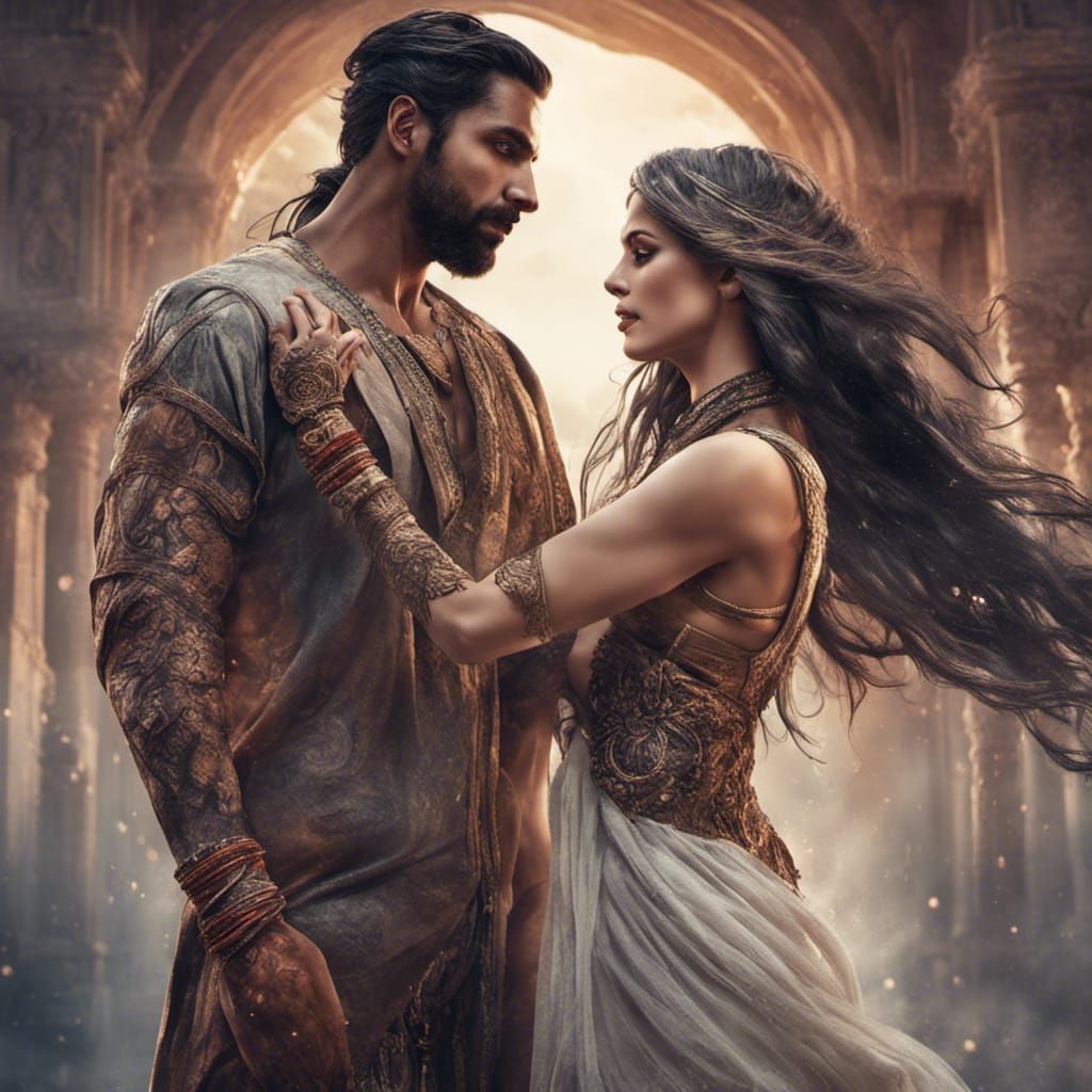 Fantasy Couple Holding Hands in Detailed Painting