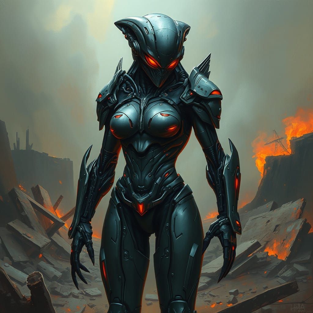 Cyborg Goddess in Gritty Post-Apocalyptic Wasteland