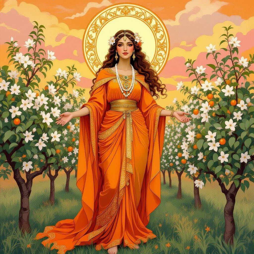 Orange Grove Goddess in Art Nouveau Style