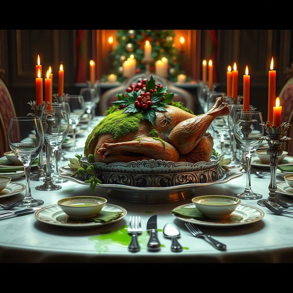 Twisted Christmas Feast in Dark Fantasy Style