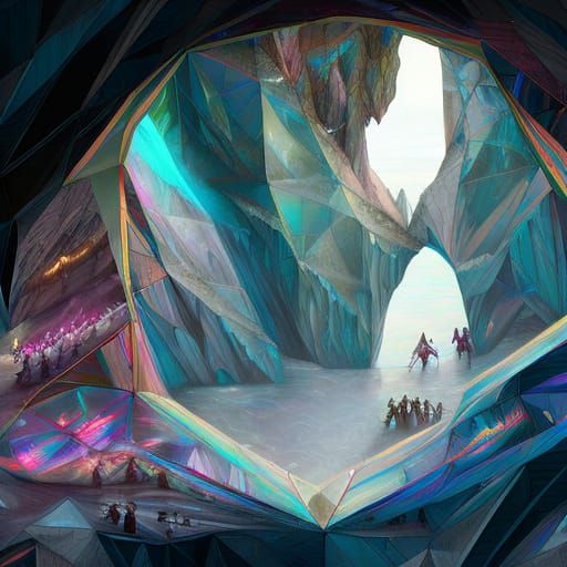 Iridescent Crystal Cave Entrance in Arctic Mountainside