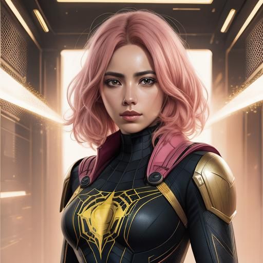 Spidergirl Portrait with Pink Hair in 8k Resolution
