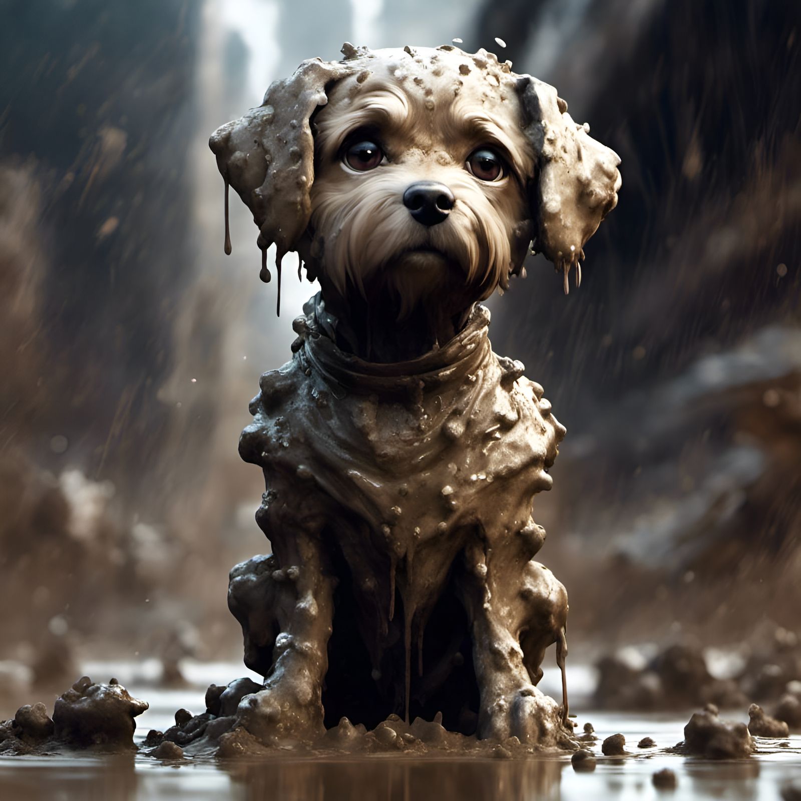 Adorable Mud-Covered Anthropomorphic Dog in 3D