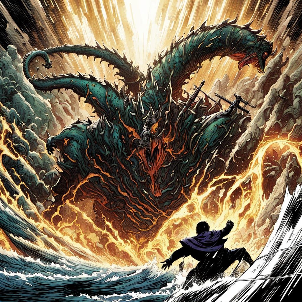 Epic Confrontation between Scylla and Charybdis in Vibrant C...