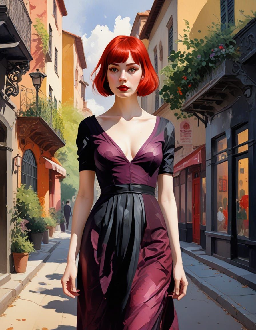 Gothic Woman in Modern Cityscape