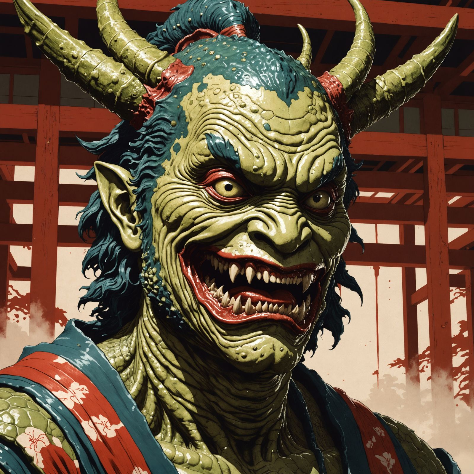 Creature from the Black Lagoon as Ukiyo-e Woodblock Print