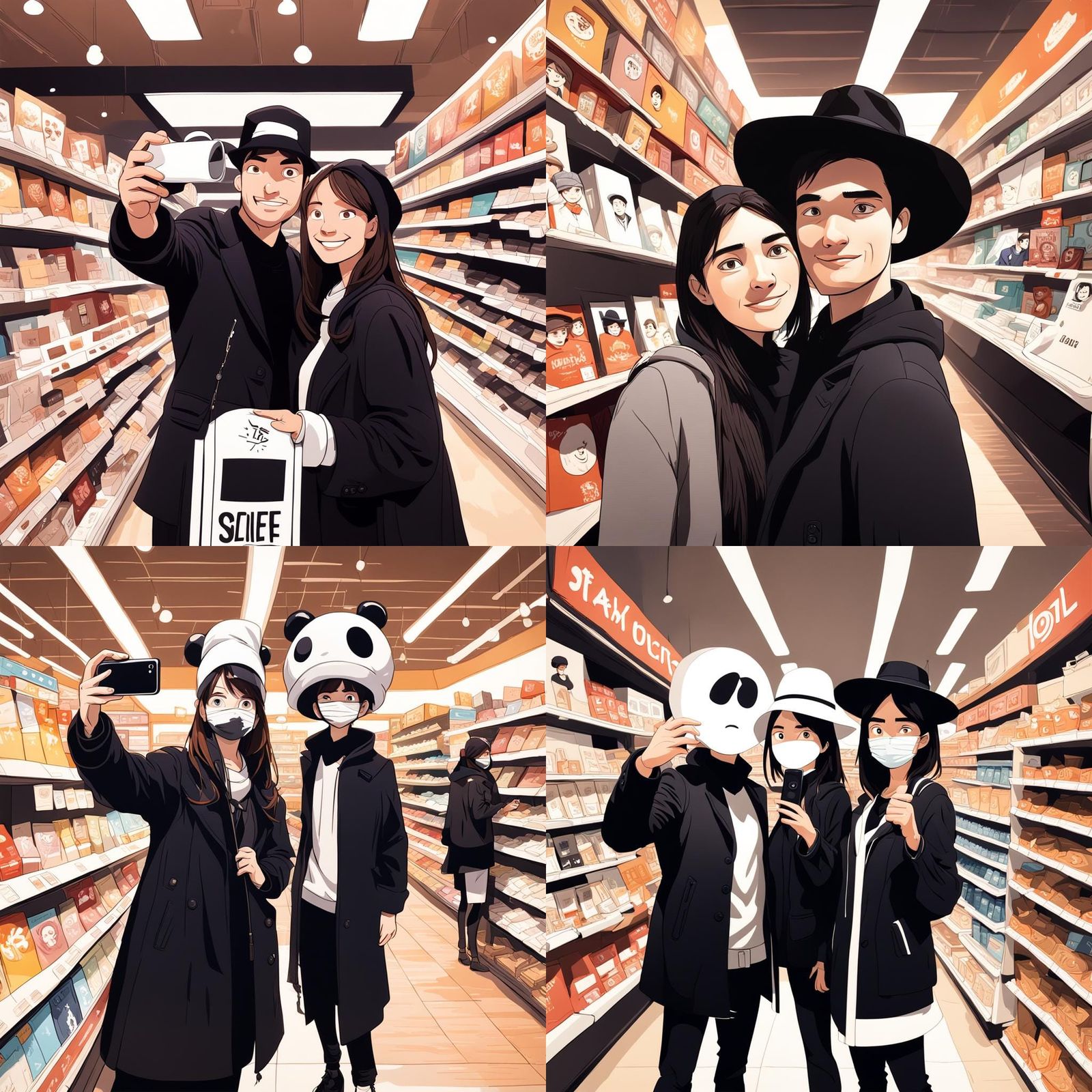 Selfie with Anime-Style Cartoon Characters