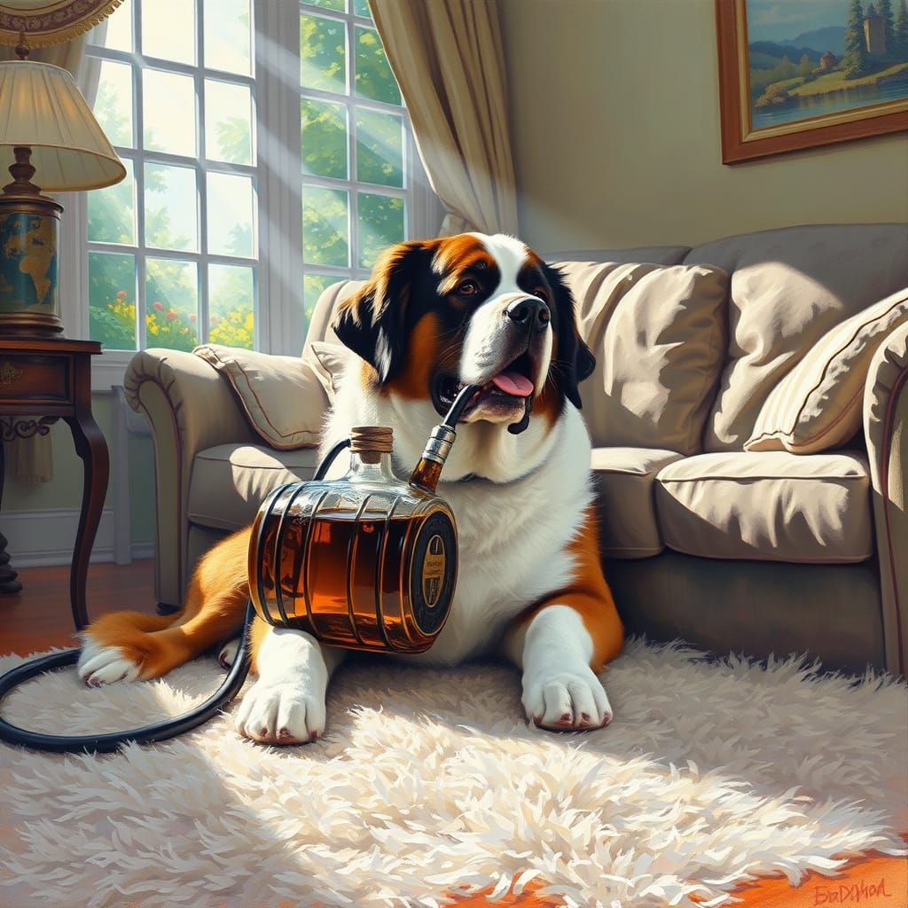 Drunk St. Bernard Dog Loitering in Grandma's House