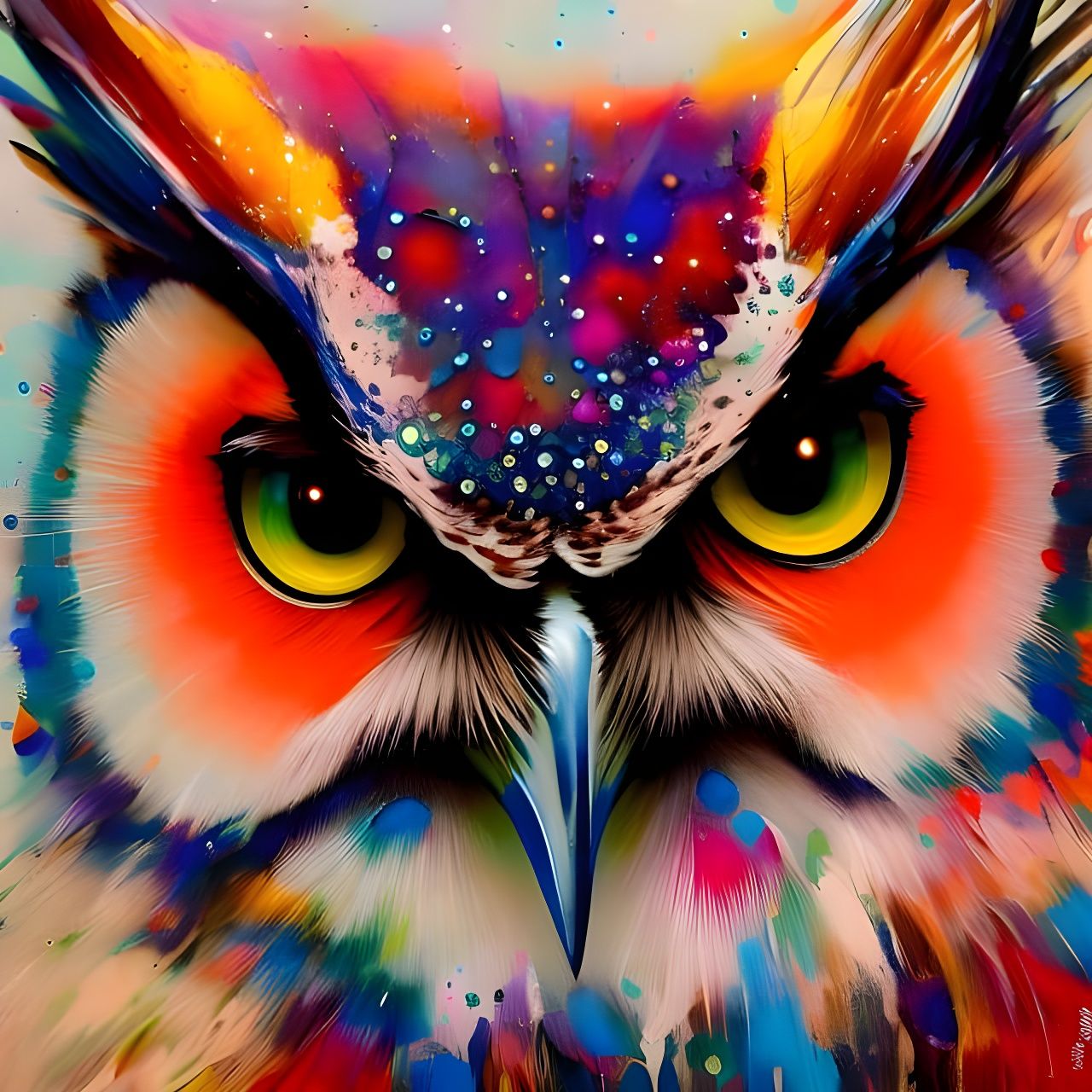 Hyperdetailed Owl Eyes in Gouache Illustration