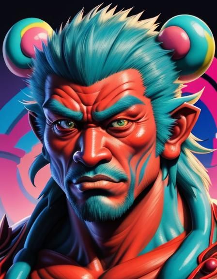 Asian Monster man, beautiful face and eyes, asian skin, asian massive muscle, 8k resolution concept art portret