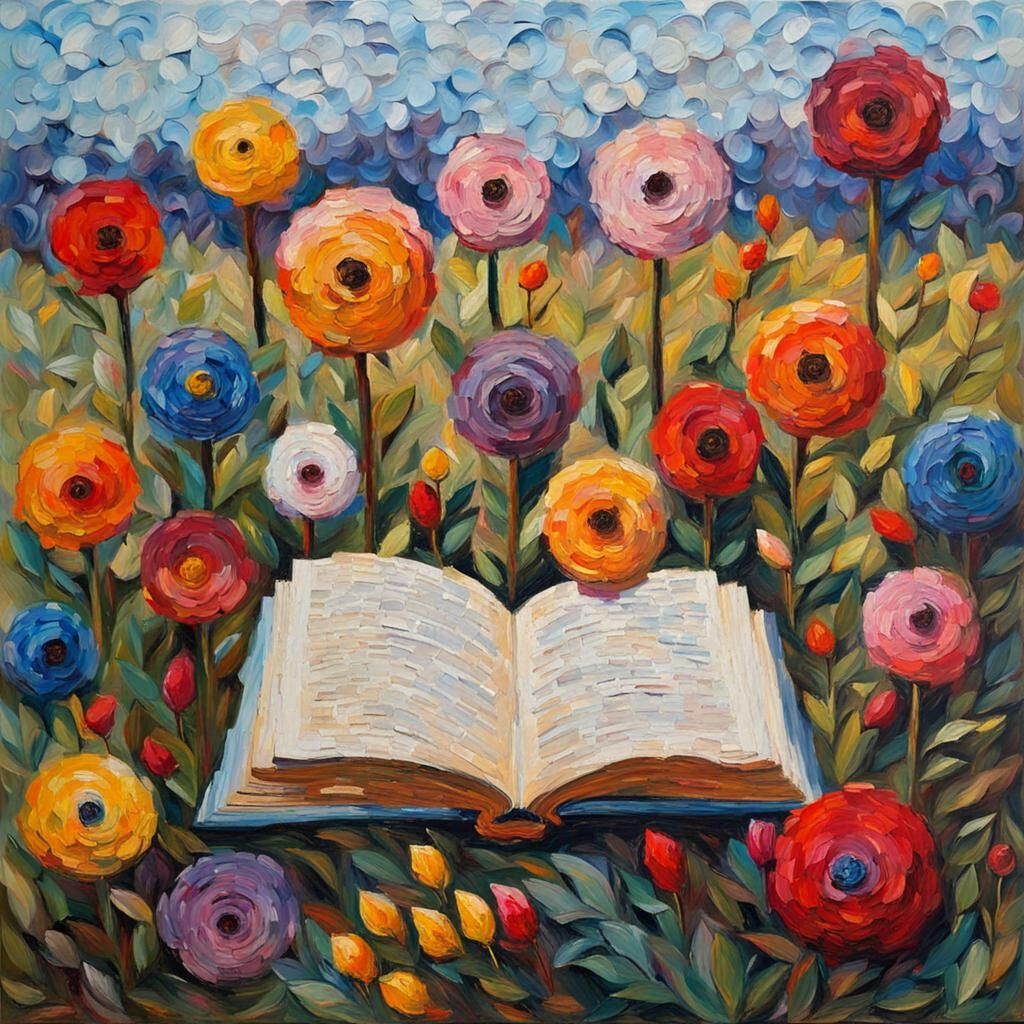 Book Garden: Neo-Impressionist Oil Painting