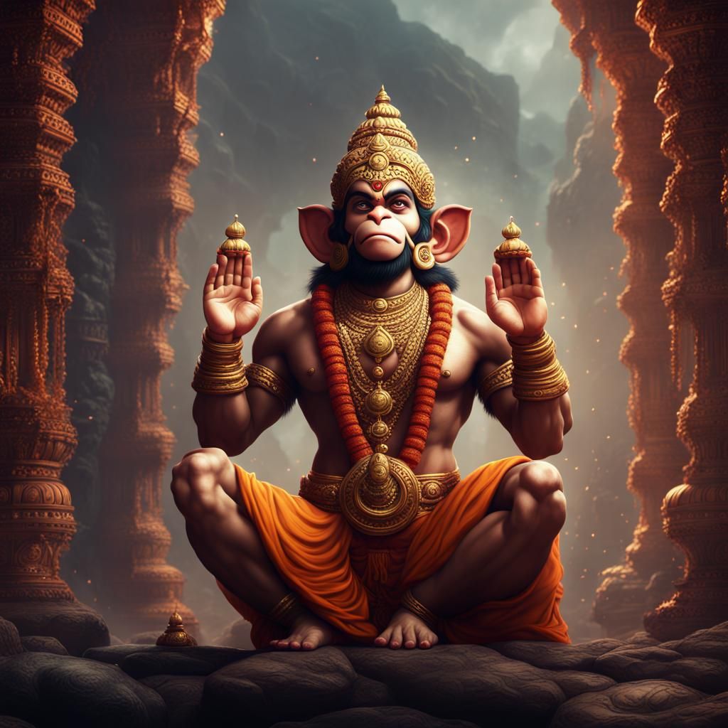 Lord Hanuman Praying: Detailed Matte Painting