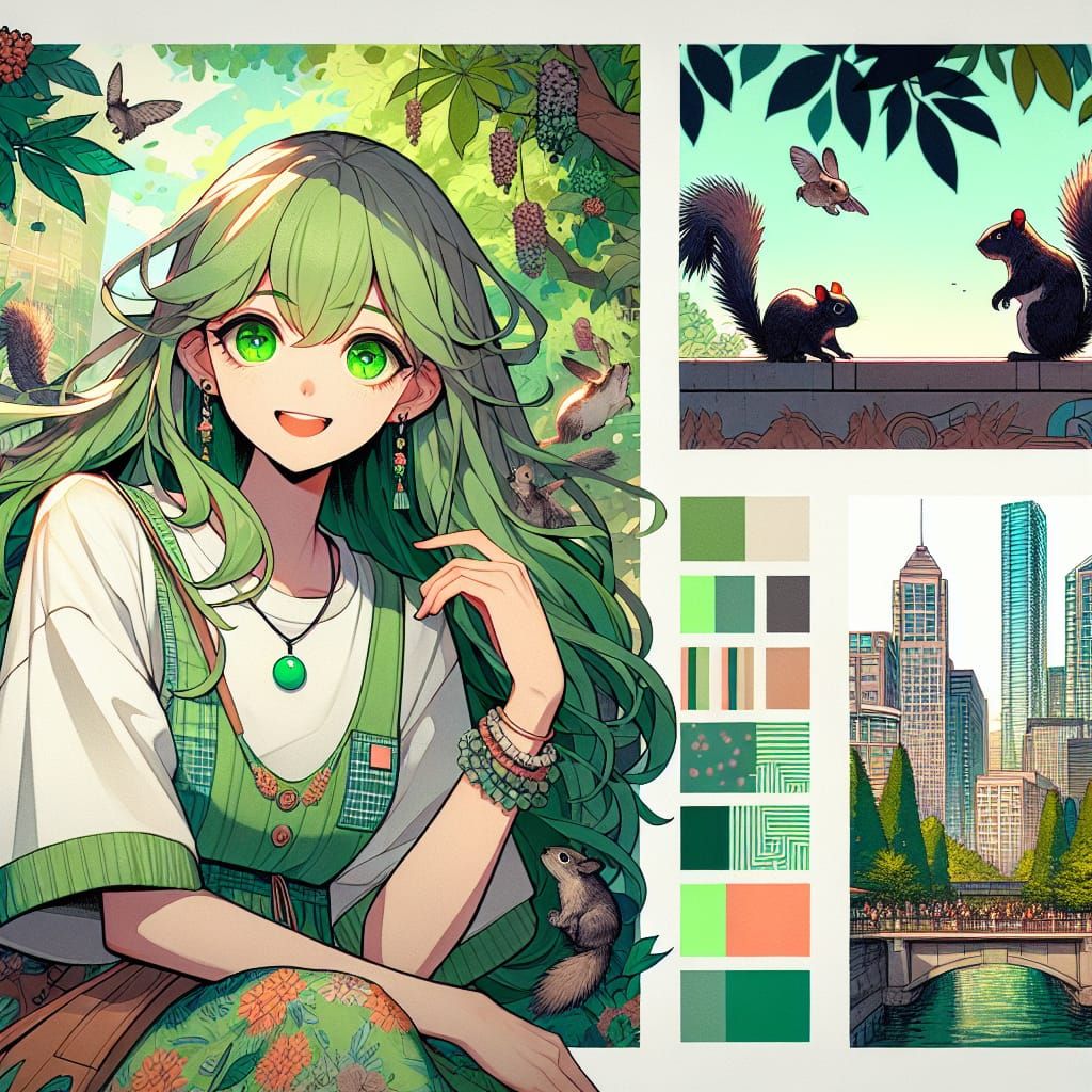 Anime Girl with Green Hair in Vancouver Park
