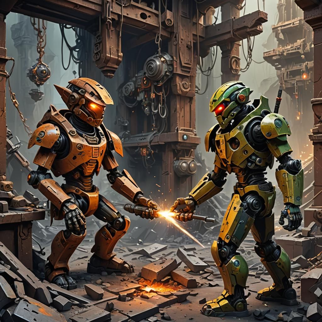Bionicle Goblin Welder Repairs Warrior in Siege
