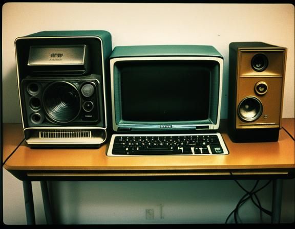 Vintage 1970s Computer in Film Grain Style