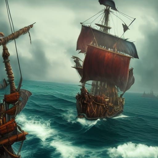 Fantastical Pirate Ship Soaring Through the Sky