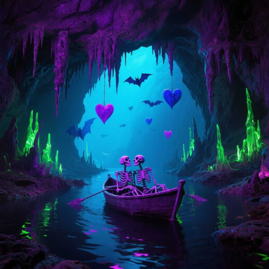 Eerie Lovers Cave with Skeleton Lovers and Glowing Green Lig...