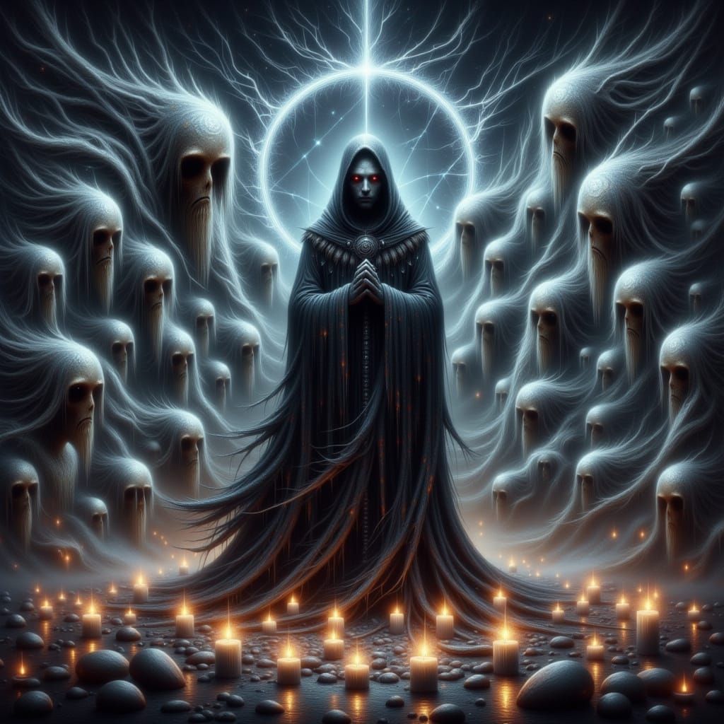 Surreal Death Personification in Zodiac Sign Halo